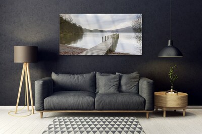 Druck auf Glas See Wald Brücke Architektur