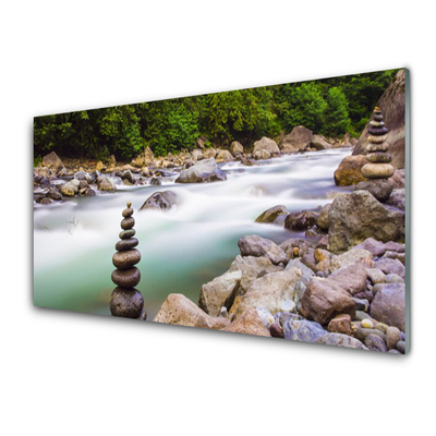 Druck auf Glas Wald See Steine Landschaft
