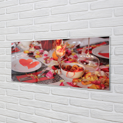 Küchenrückwand spritzschutz Herz aus rosenblättern gläser abendessen
