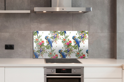 Küchenrückwand spritzschutz Vögel auf einem zweig mit blumen