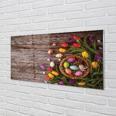 Küchenrückwand spritzschutz Bretter tulpen eier