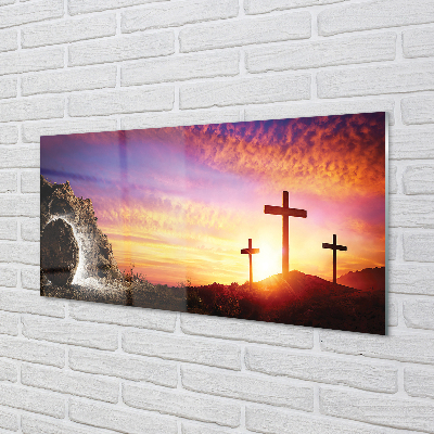 Küchenrückwand spritzschutz Kreuz höhle sonnenuntergang