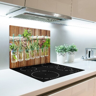 Glas Herdabdeckplatte Kräuter in Gläsern