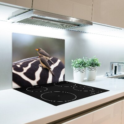Glas Herdabdeckplatte Vögel und Zebra