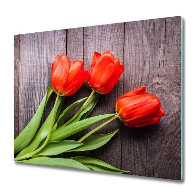 Glas Herdabdeckplatte Rote Tulpen