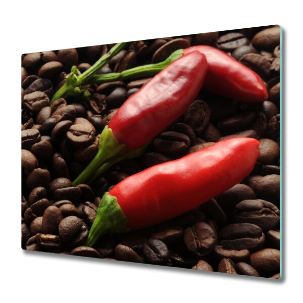 Glas Herdabdeckplatte Chillies und Kaffee