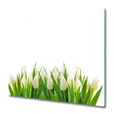 Glas Herdabdeckplatte Weiße Tulpen