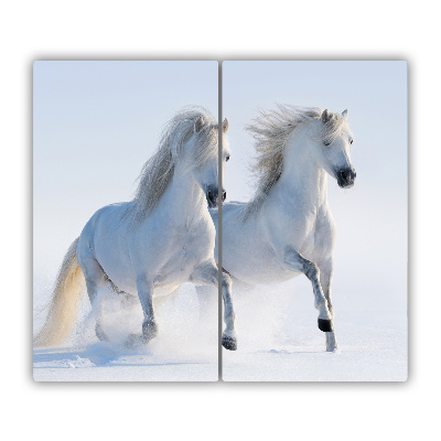 Glas Herdabdeckplatte Zwei Pferde Schnee