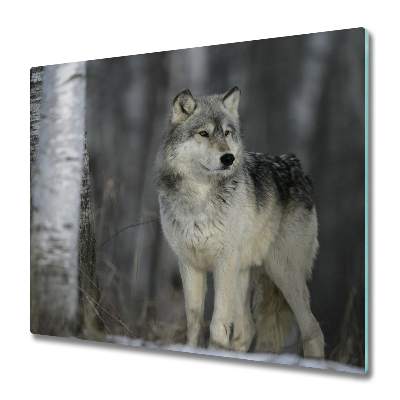 Glas Herdabdeckplatte Grauer Wolf