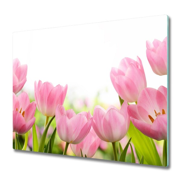 Glas Ceranfeldabdeckung Spritzschutz Rosa Tulpen