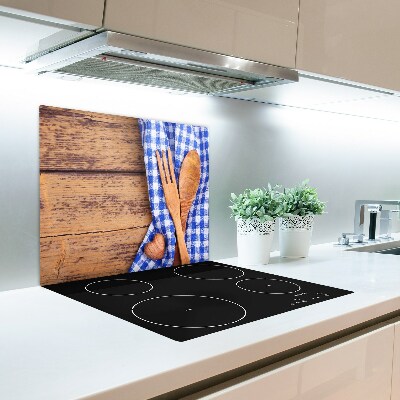 Glas Ceranfeldabdeckung Spritzschutz Holz Besteck