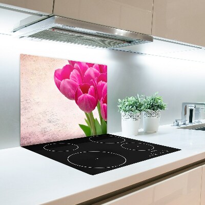 Glas Ceranfeldabdeckung Spritzschutz Rosa Tulpen