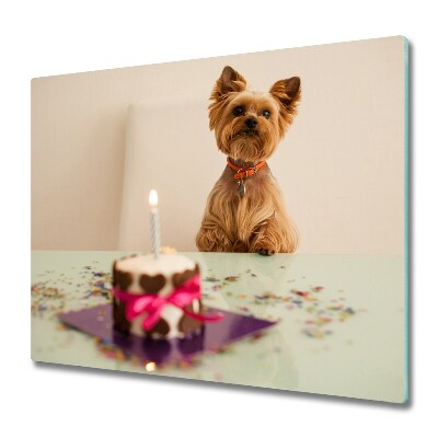 Glas Ceranfeldabdeckung Spritzschutz Hund mit Kuchen