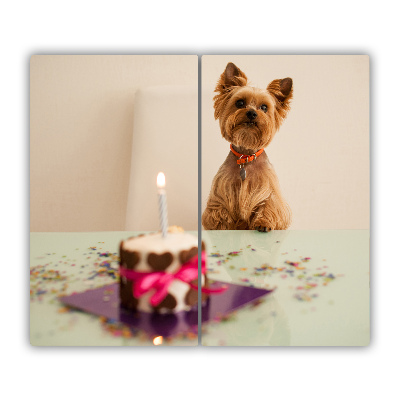 Glas Ceranfeldabdeckung Spritzschutz Hund mit Kuchen