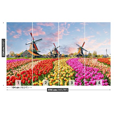 Wandtapete Tulpen windmühlen