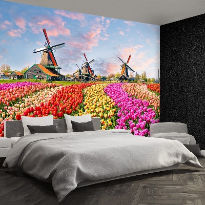 Wandtapete Tulpen windmühlen