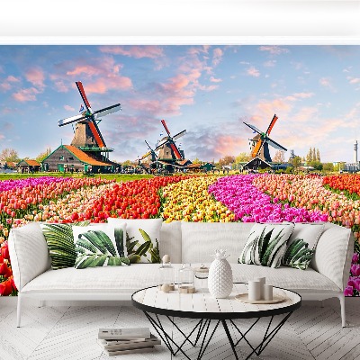 Wandtapete Tulpen windmühlen