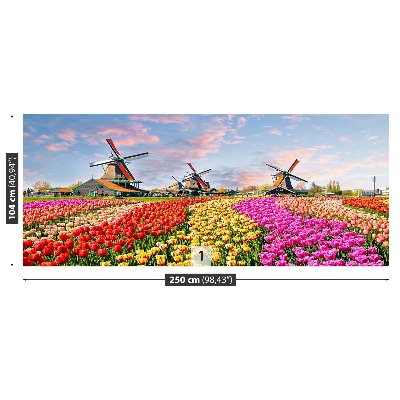 Wandtapete Tulpen windmühlen