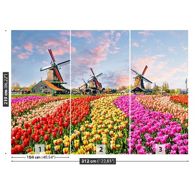 Wandtapete Tulpen windmühlen