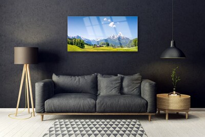 Acrylglasbilder Felder Bäume Gebirge Landschaft