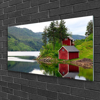 Acrylglasbilder Gebirge Haus Bäume See Landschaft