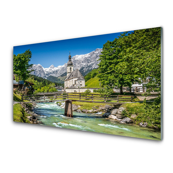 Acrylglasbilder Kirche Brücke See Natur