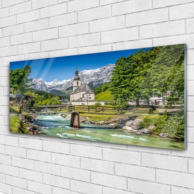 Acrylglasbilder Kirche Brücke See Natur