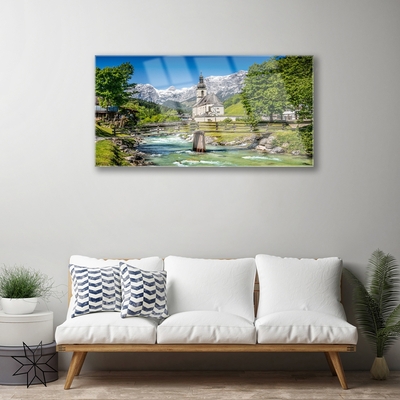 Acrylglasbilder Kirche Brücke See Natur