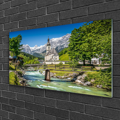 Acrylglasbilder Kirche Brücke See Natur