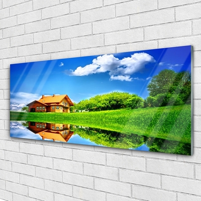 Acrylglasbilder Haus See Gras Natur