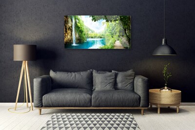 Acrylglasbilder Wasserfall See Bäume Natur