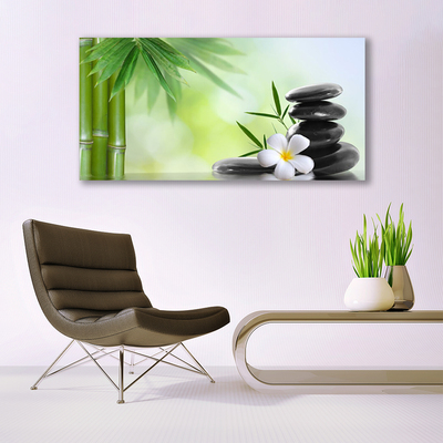 Acrylglasbilder Bambusrohre Blume Steine Kunst