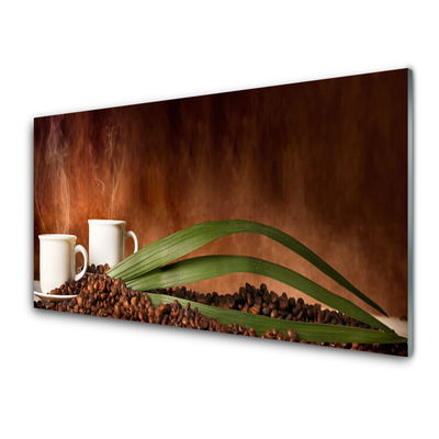 Acrylglasbilder Tassen Kaffeebohnen Küche