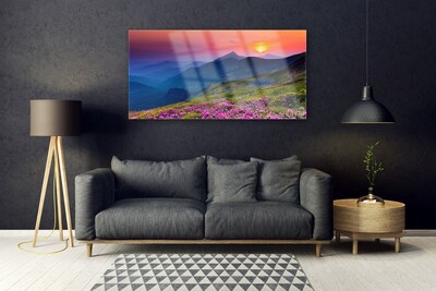 Glasbild aus Plexiglas® Gebirge Wiese Blumen Landschaft