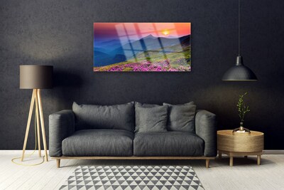 Glasbild aus Plexiglas® Gebirge Wiese Blumen Landschaft