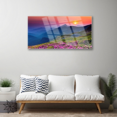 Glasbild aus Plexiglas® Gebirge Wiese Blumen Landschaft