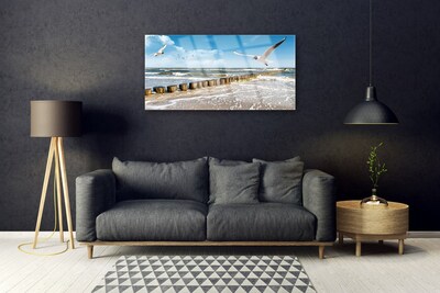 Glasbild aus Plexiglas® Möwen Meer Landschaft