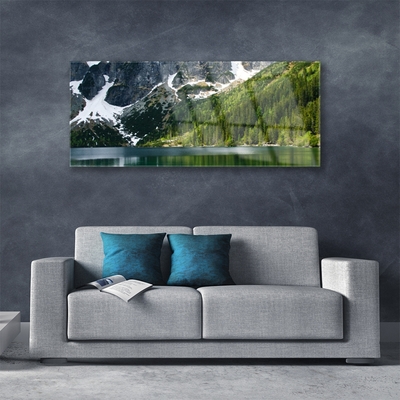 Glasbild aus Plexiglas® See Wald Gebirge Landschaft