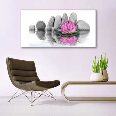 Glasbild aus Plexiglas® Blume Steine Kunst