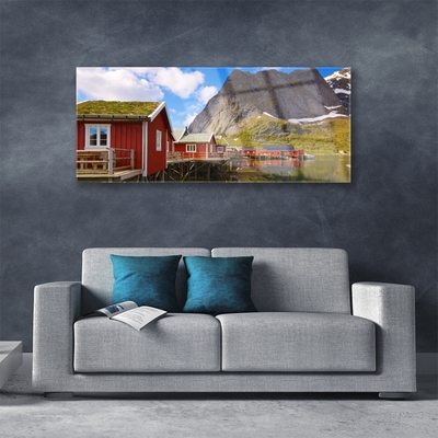 Glasbild aus Plexiglas® Häuser See Gebirge Landschaft