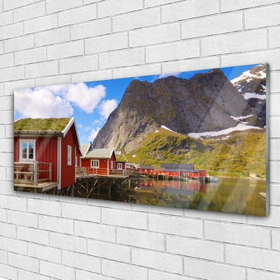 Glasbild aus Plexiglas® Häuser See Gebirge Landschaft
