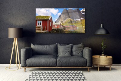 Glasbild aus Plexiglas® Häuser See Gebirge Landschaft