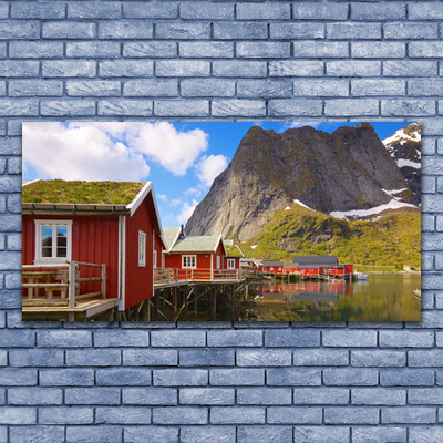 Glasbild aus Plexiglas® Häuser See Gebirge Landschaft