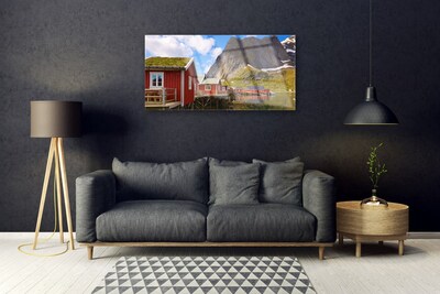 Glasbild aus Plexiglas® Häuser See Gebirge Landschaft