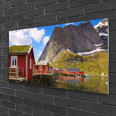 Glasbild aus Plexiglas® Häuser See Gebirge Landschaft