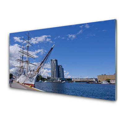 Glasbild aus Plexiglas® Boot Meer Stadt Landschaft