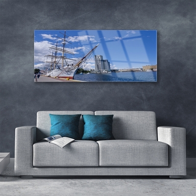 Glasbild aus Plexiglas® Boot Meer Stadt Landschaft