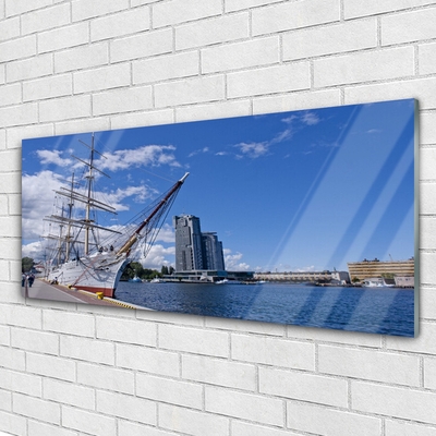 Glasbild aus Plexiglas® Boot Meer Stadt Landschaft