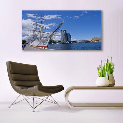 Glasbild aus Plexiglas® Boot Meer Stadt Landschaft