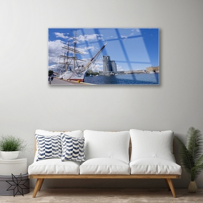 Glasbild aus Plexiglas® Boot Meer Stadt Landschaft